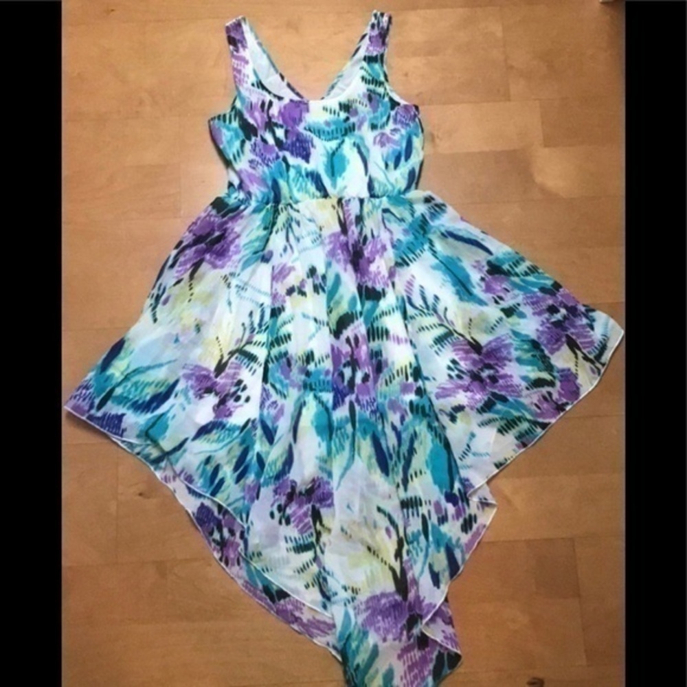 Blue White and Purple high low Chiffon Dress Small